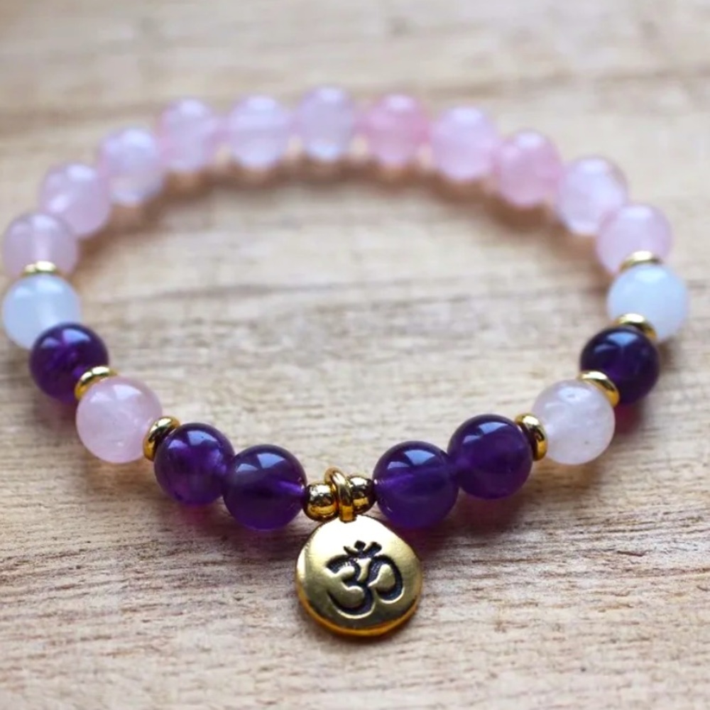 Mala bead rose quartz amethyst bracelet
